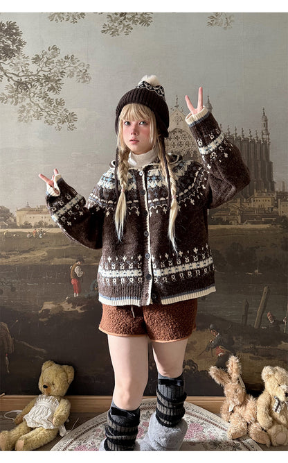 Labeau - Sweet Vintage Fair Isle Hooded Cardigan cardigan Labeau