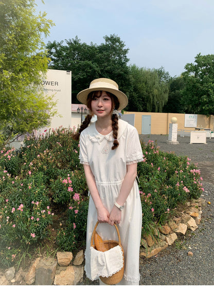 Peach Party - White Rabbit Embroidery Midi Dress