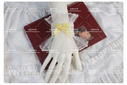 MaoJiang - Kawaii White Lace Bow Wrist Cuffs sleeves maojiang Yellow Plaid Bow White Elastic Wrist Cuffs (Pair)