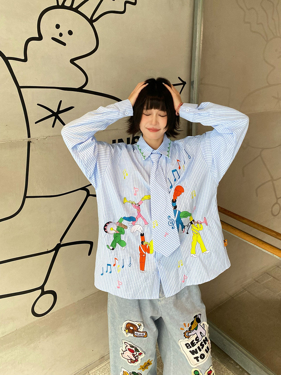 BIBULU - Kidcore Embroidered Plaid Shirt shirt BIBULU