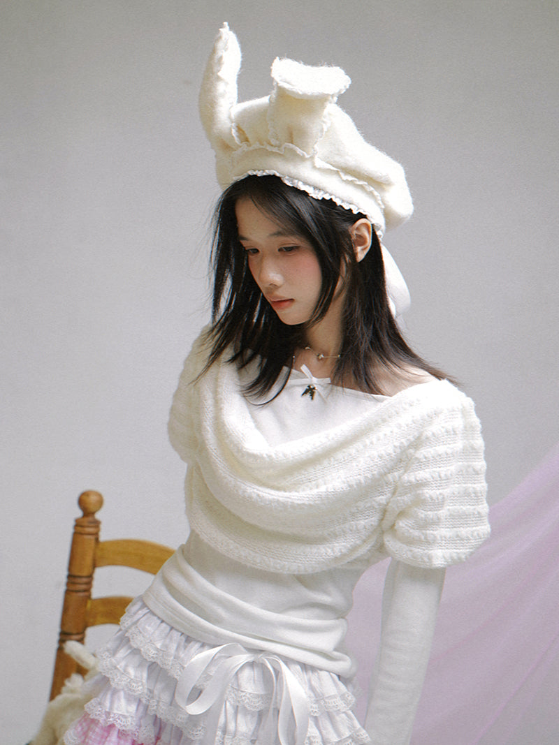 daytoday everyday institute - Bow Drape Knit Layered Top shirt daytoday everyday institute
