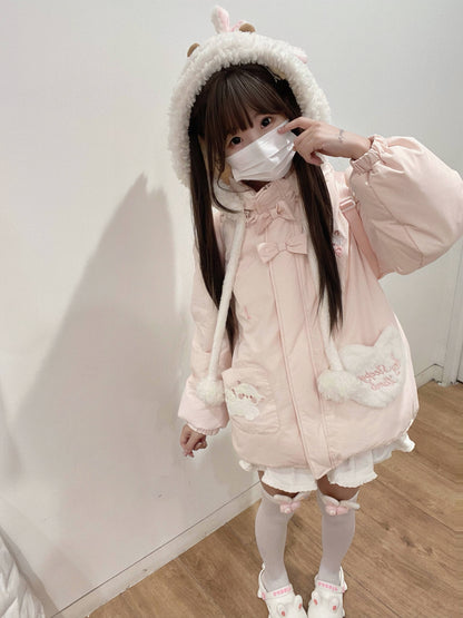 Blurred Bear - Kawaii Lamb Hood Puffer Jacket jacket Blurred Bear