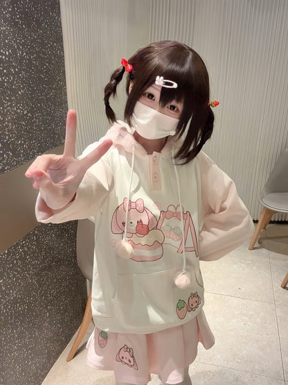 Blurred Bear - Kawaii Colorblock Fleece Hoodie Skirt Set set Blurred Bear