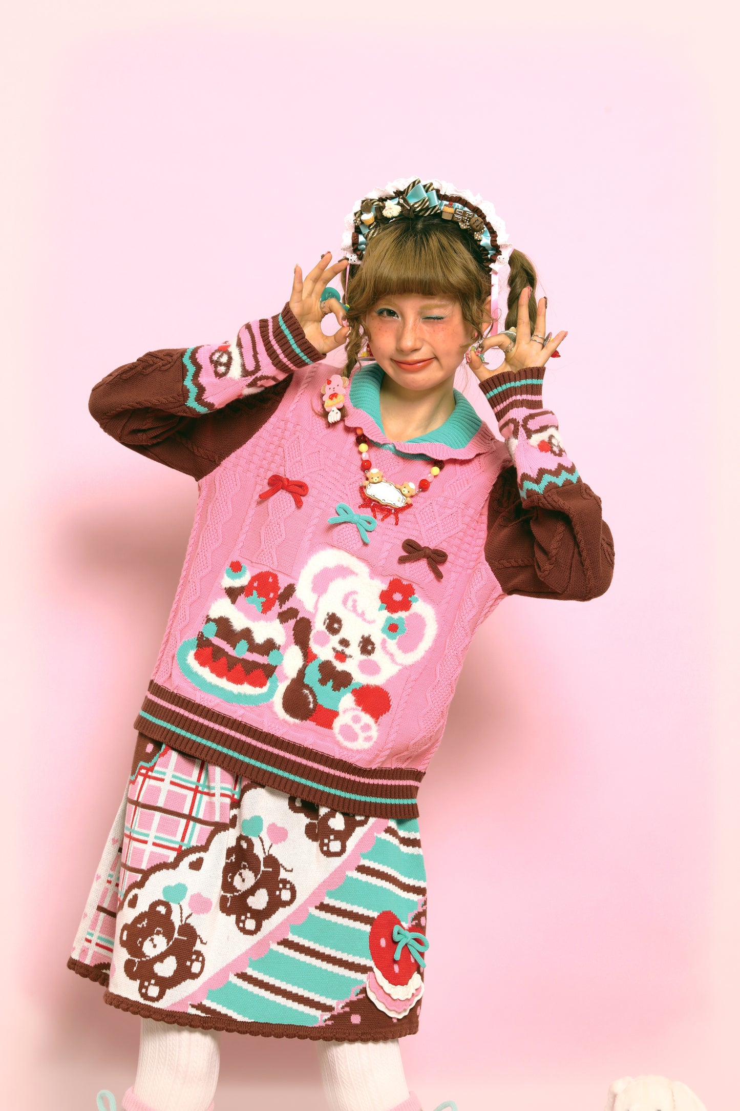 LutraJump - Kawaii Pink Bunny Cable Knit Sweater Cape sweater Lutra Jump