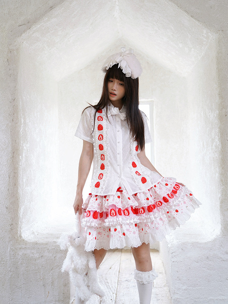 Daytoday Everyday Institute - Strawberry Cake Lace Mini Skirt skirt daytoday everyday institute