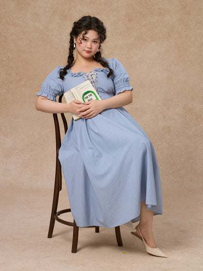 LaceMade - French Style Striped Short Sleeve Dress Plus Size dress LaceMade