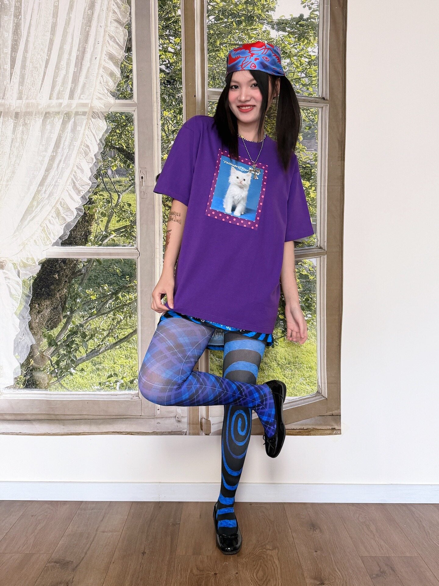bunnybunnygun - Y2K Blue Black Sheer Tights tights bunnybunnygun
