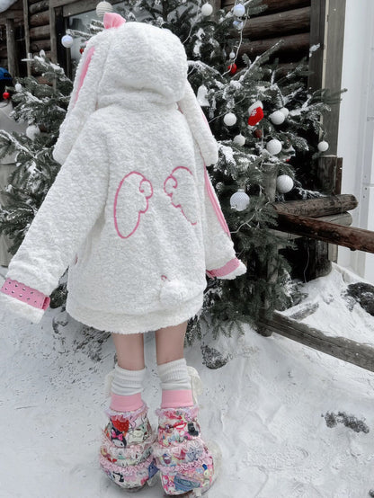 Three Poisons - Bunny Ear Plush Y2K Puffer Jacket coat Three Poisons