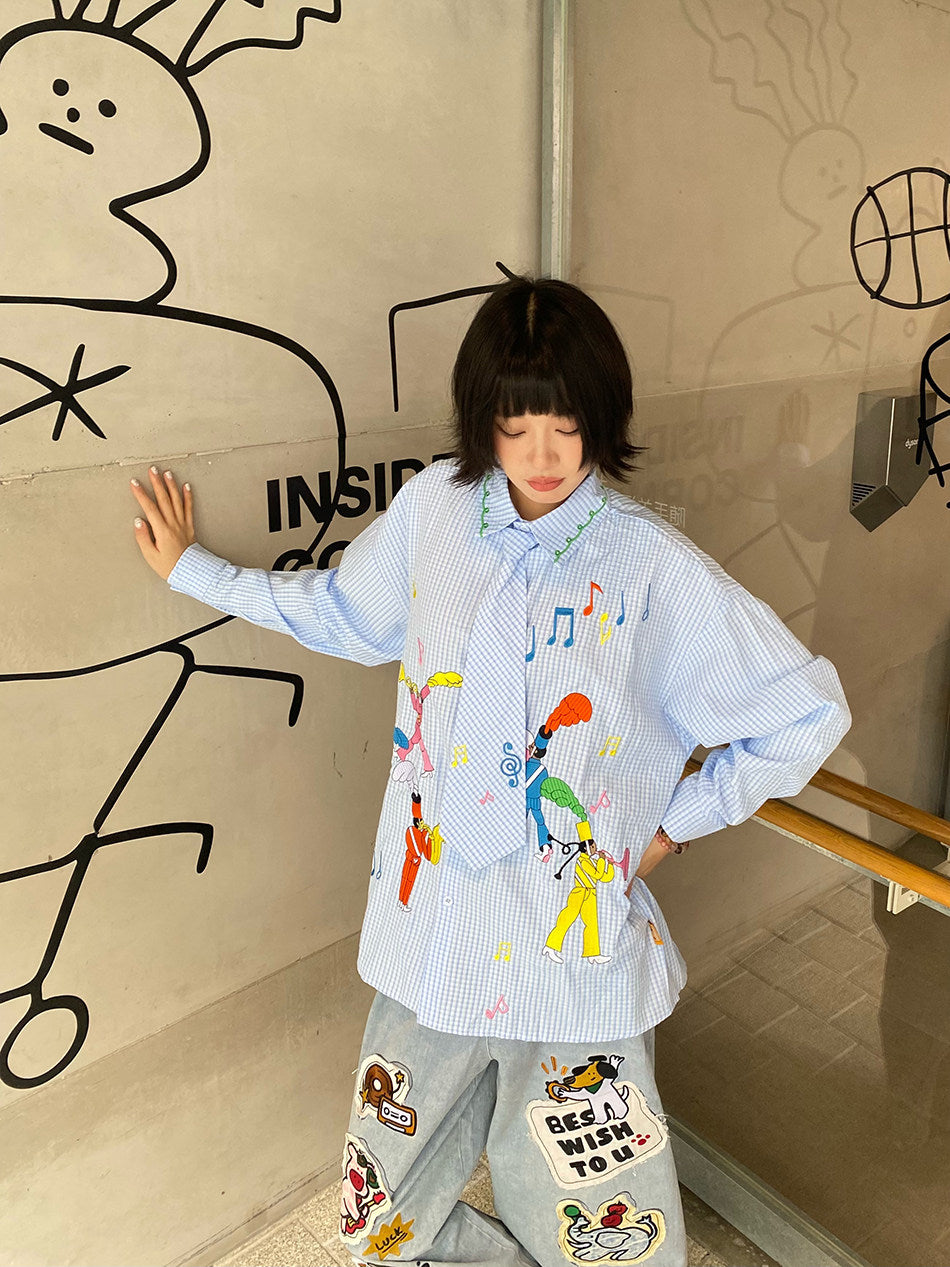 BIBULU - Kidcore Embroidered Plaid Shirt shirt BIBULU