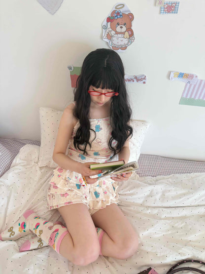 KaiXin Hostel - Cat Rose Print Cardigan Set set KaiXin hostel