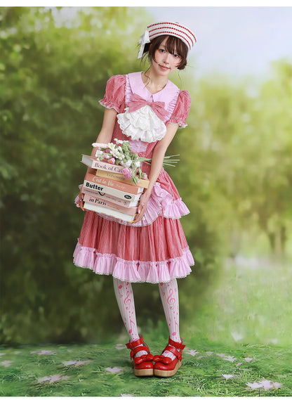 SOS MEME CLUB - Red Stripe Lolita Dress dress SOS MEME CLUB