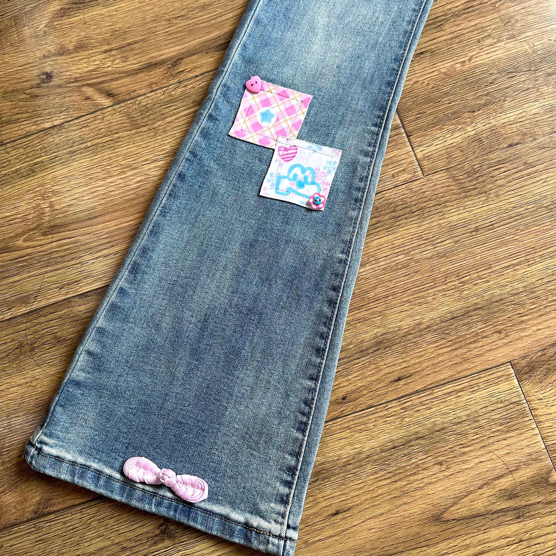 BodyTalk – Y2K Patchwork Low-Rise Flare Jeans jeans bodytalk