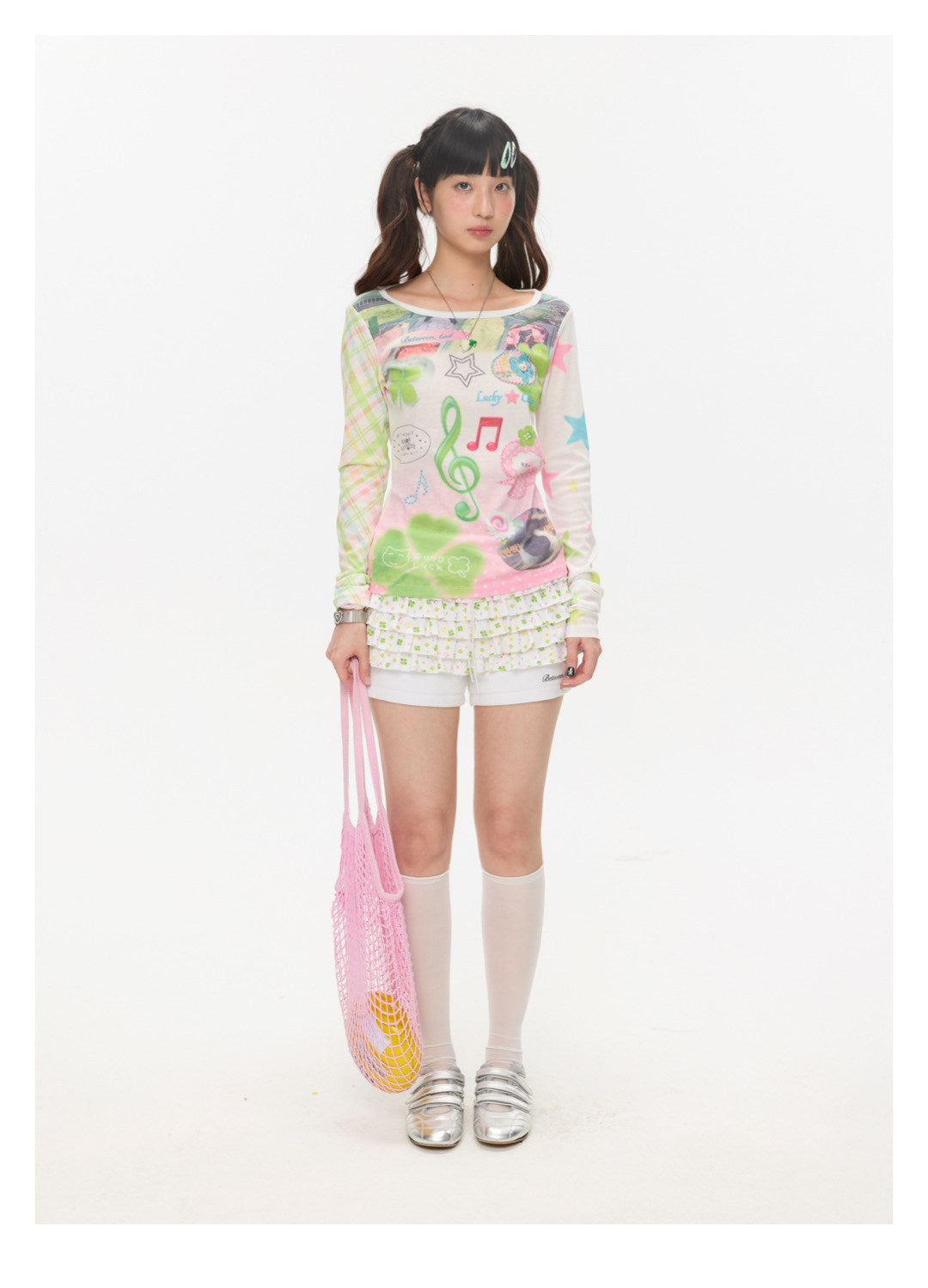 BETWEENAND - Lucky Note Print Long Sleeve Top shirt BETWEENAND