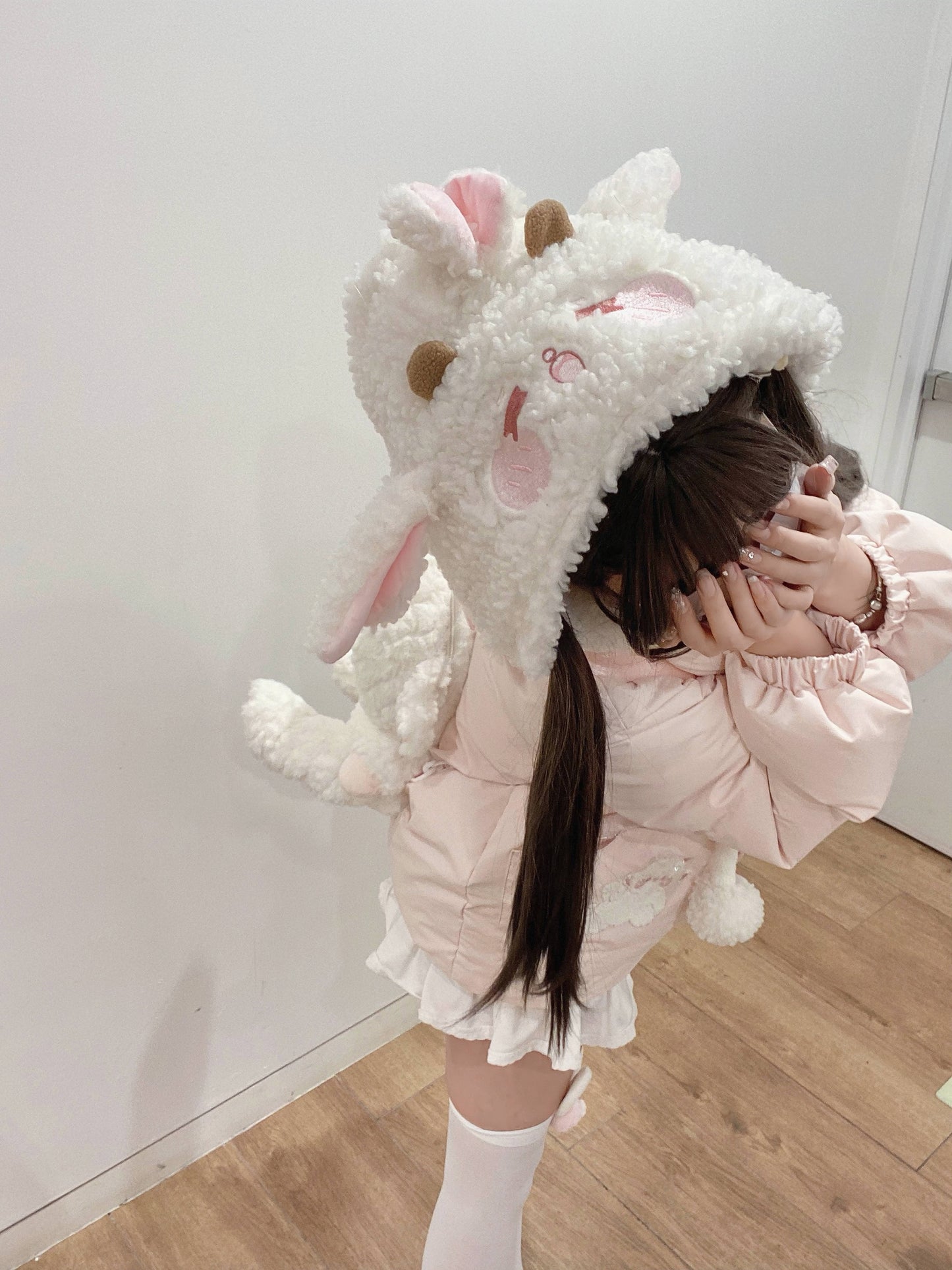 Blurred Bear - Kawaii Lamb Hood Puffer Jacket jacket Blurred Bear
