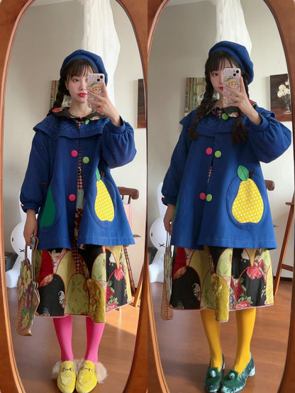 GOODBABY - Fruit Patchwork Color Block Wool Coat coat goodbaby