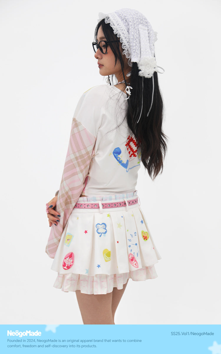 NeogoMade Twin Stars Crop Top | Harajuku Kawaii Off-Shoulder Plaid T-shirt tshirt NeogoMade