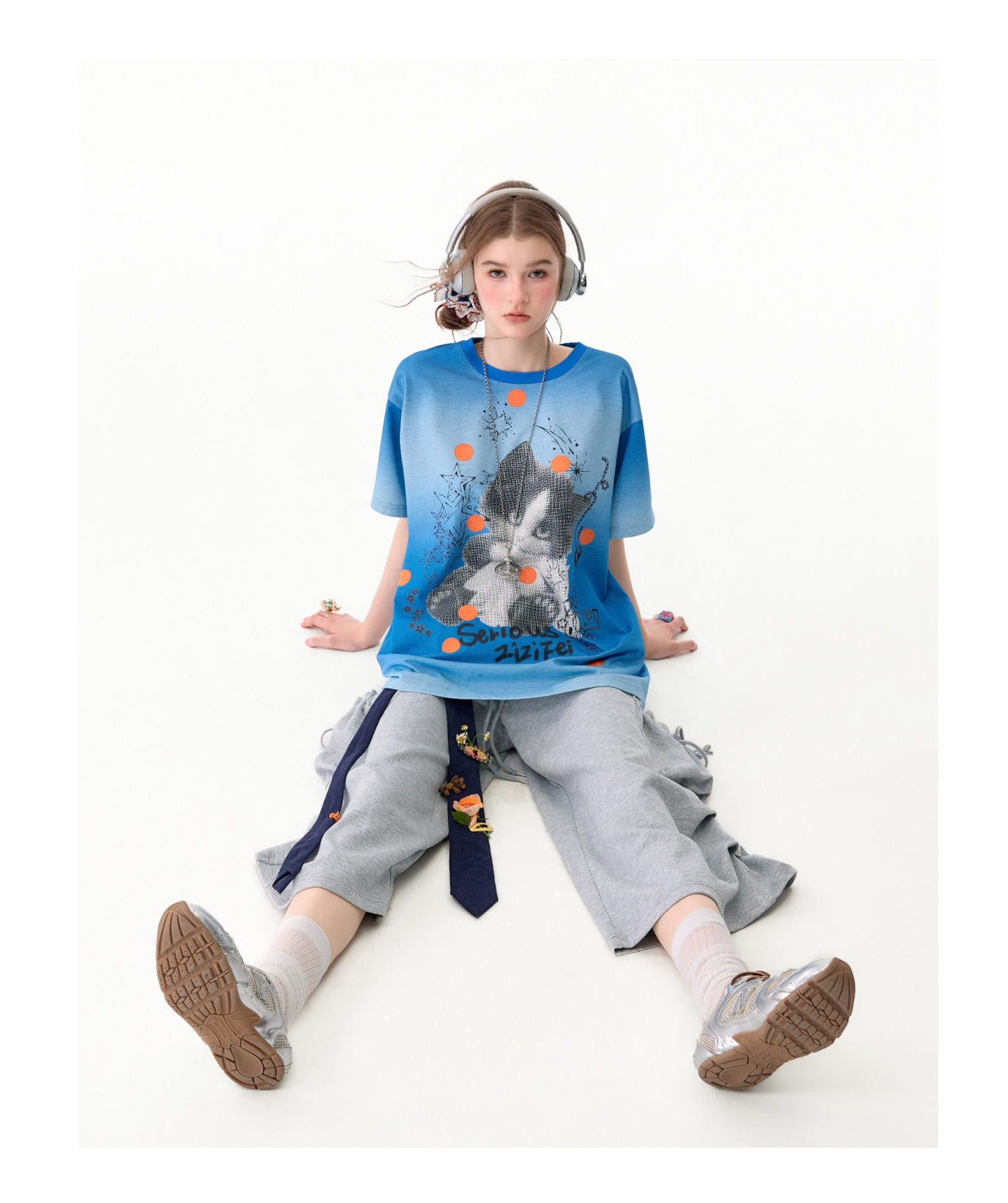 ziziFei - Gradient Cat Graphic T-Shirt tshirt ziziFei