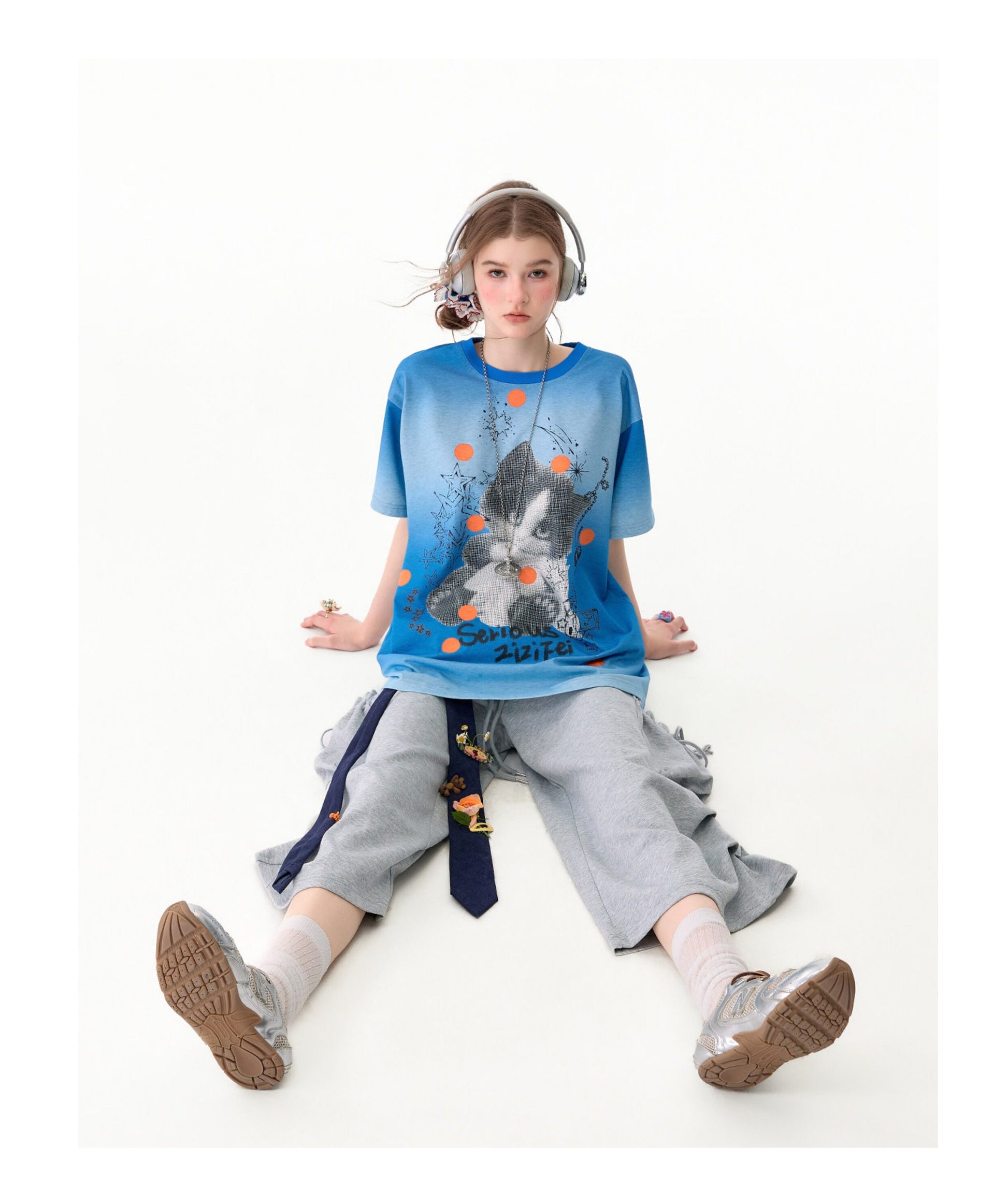 ziziFei - Gradient Cat Graphic T-Shirt tshirt ziziFei