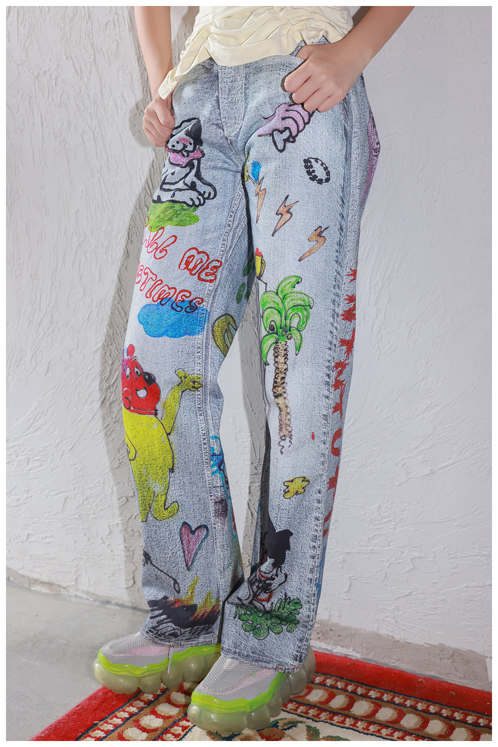 Tntntutu - Decora Kei White Graffiti Denim Pants pants tntntutu