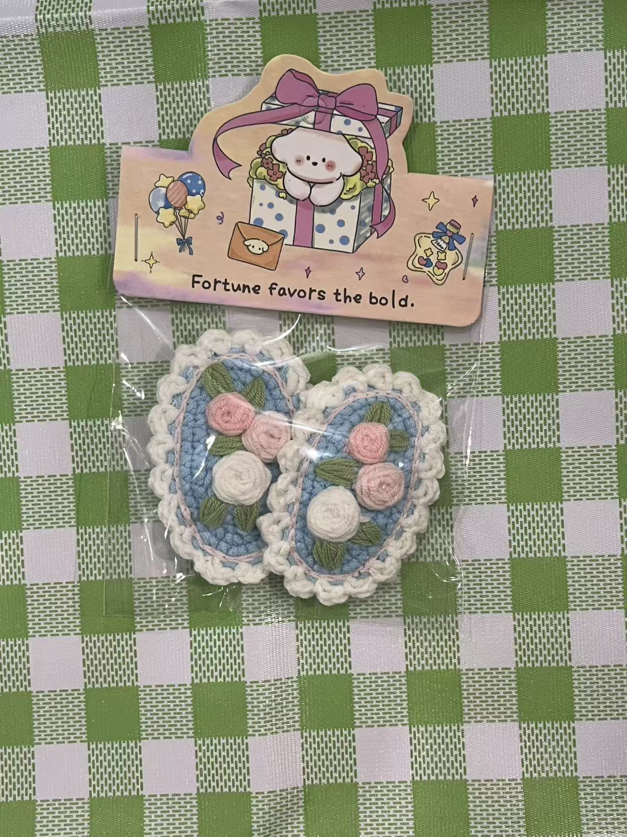 Handmade Kawaii Crochet Hair Clips Scrunchies Keychain hair clip Land Decora Blue Floral Hair Clip