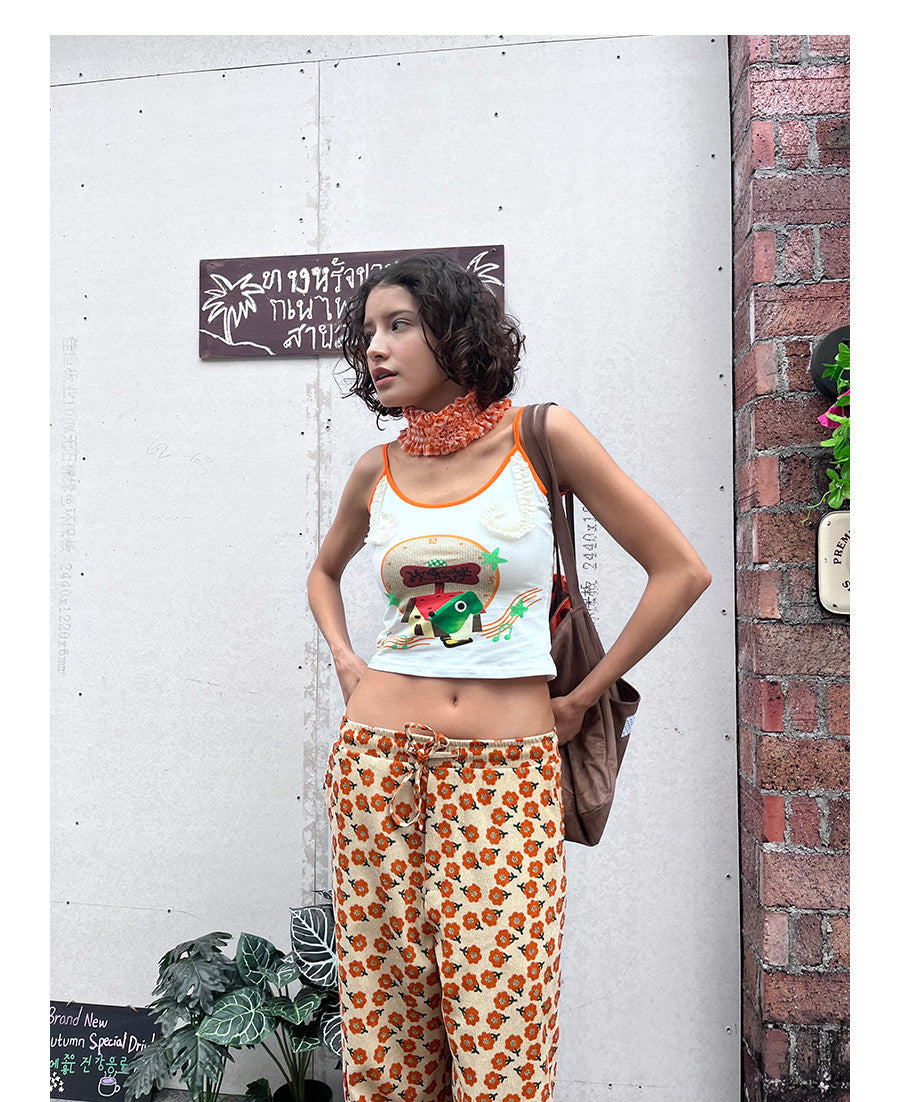 UnsocialNight - Cartoon Print Lace Cami Top camisole UnsocialNight