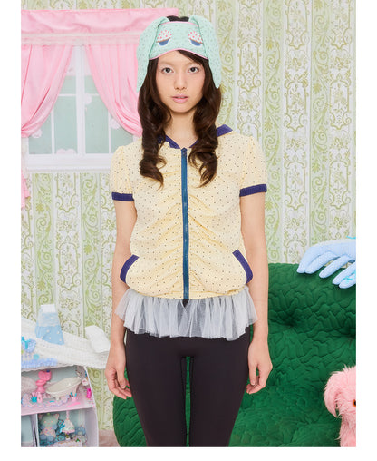 UnsocialNight - Polka Dot Hooded Lace Cardigan shirt UnsocialNight