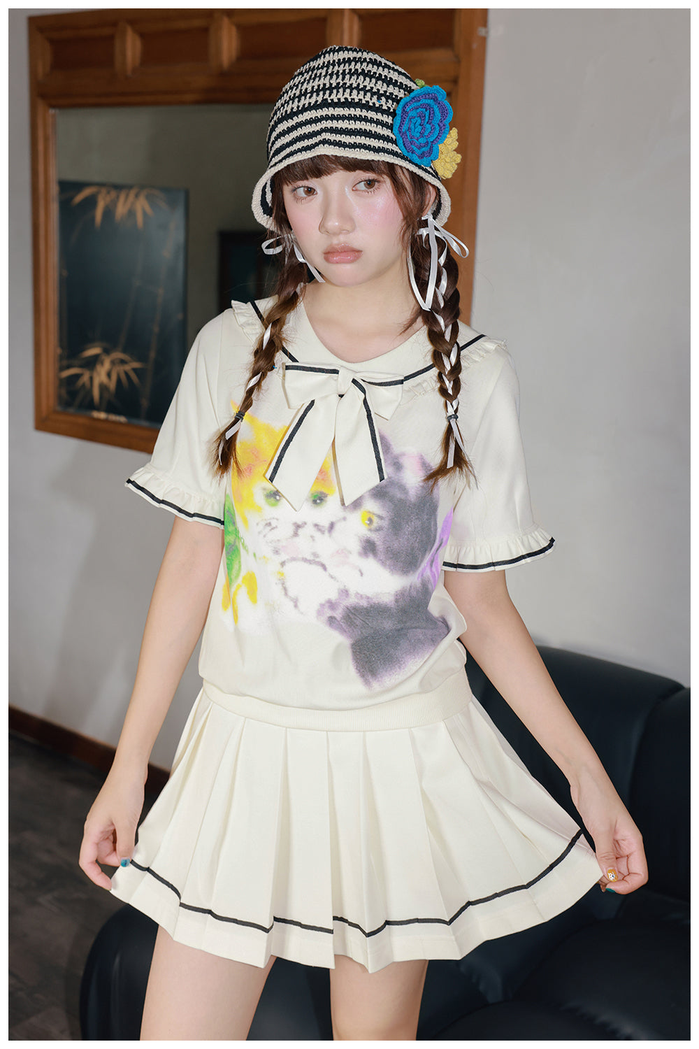 Tntntutu - Kidcore Cat Print Sailor Set set tntntutu