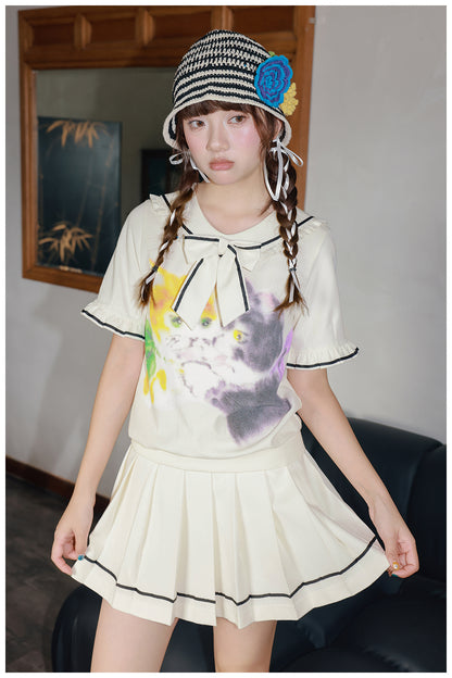 Tntntutu - Kidcore Cat Print Sailor Set set tntntutu