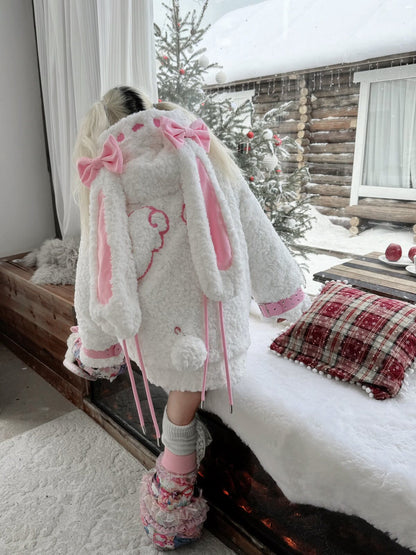 Three Poisons - Bunny Ear Plush Y2K Puffer Jacket coat Three Poisons