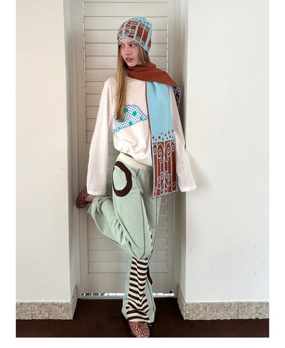 UnsocialNight - Green Brown Patchwork Flare Pants pants UnsocialNight
