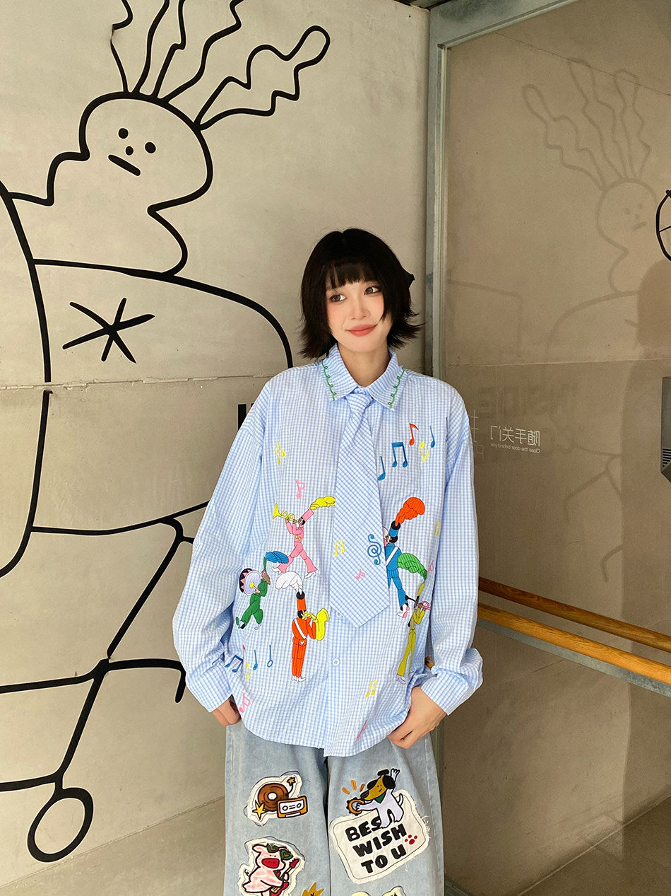 BIBULU - Kidcore Embroidered Plaid Shirt shirt BIBULU