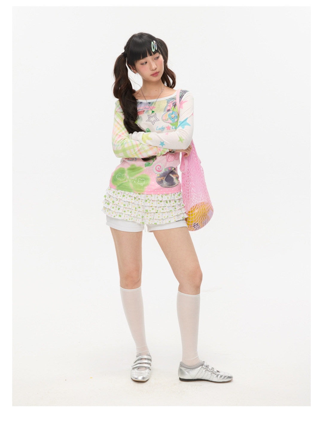 BETWEENAND - Lucky Note Print Long Sleeve Top shirt BETWEENAND