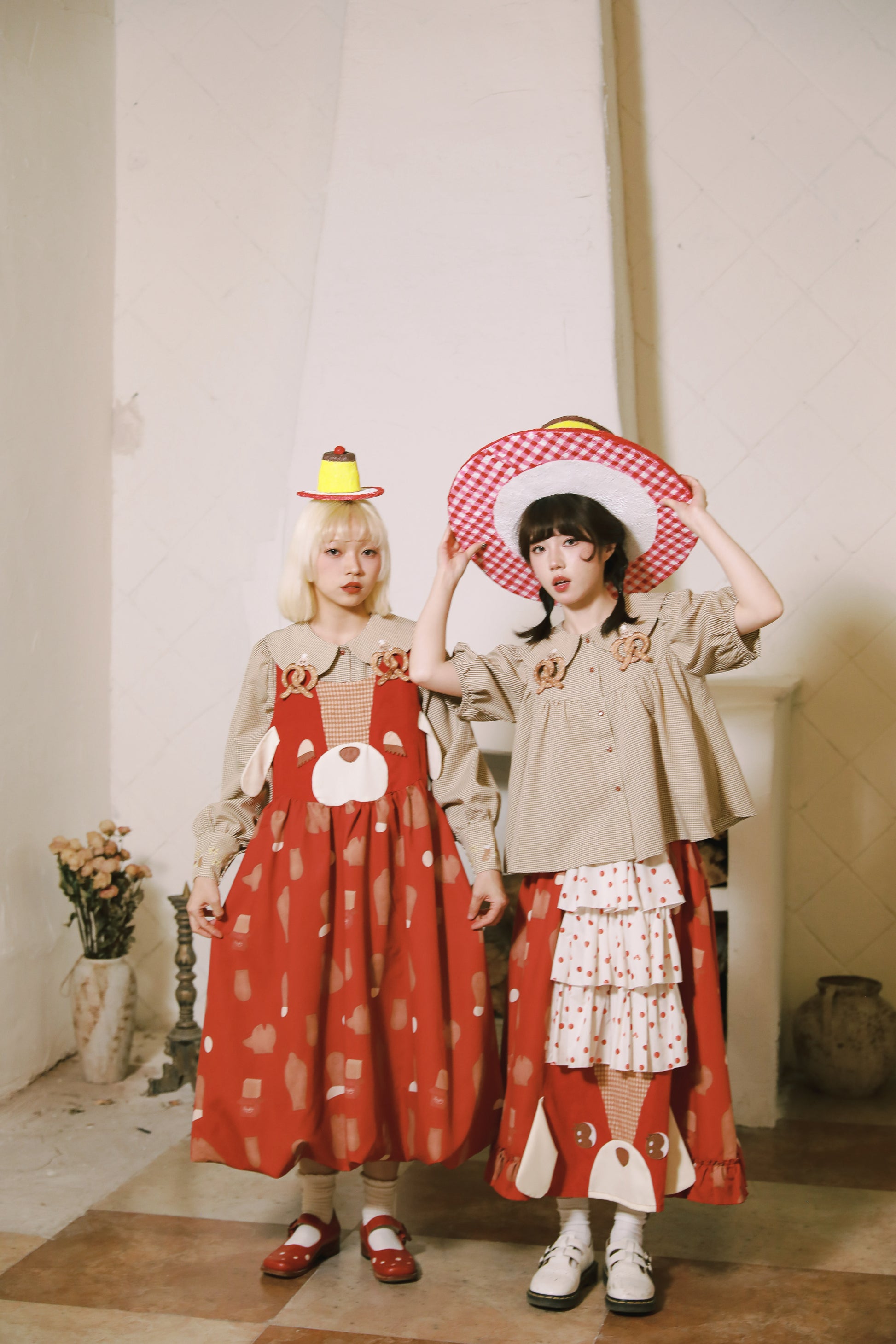 Meugler Two-Tone Mole Alkali Water Knot Embroidery Checkered Doll Collar Long Sleeve/Short Sleeve Shirt shirt Meugler
