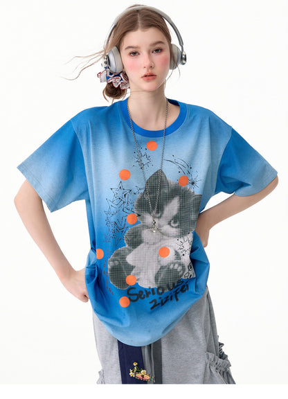 ziziFei - Gradient Cat Graphic T-Shirt tshirt ziziFei