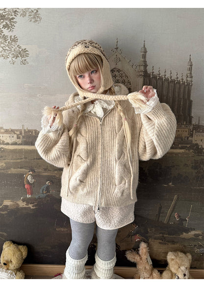 Labeau - Vintage Chunky Knit Hooded Cardigan cardigan Labeau