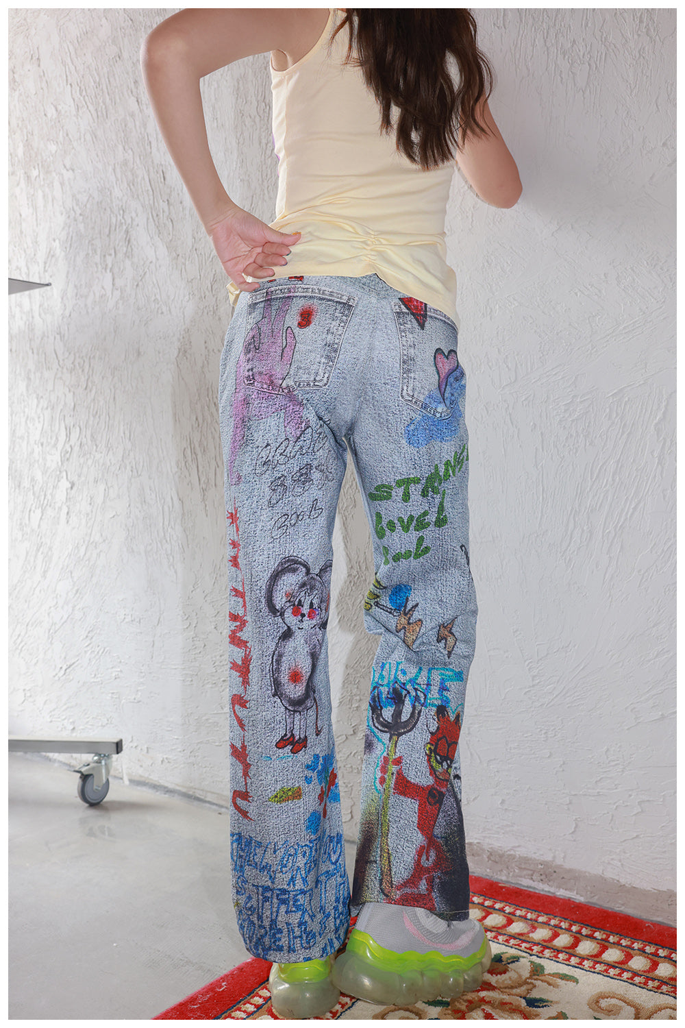 Tntntutu - Decora Kei White Graffiti Denim Pants pants tntntutu