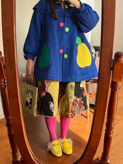 GOODBABY - Fruit Patchwork Color Block Wool Coat coat goodbaby