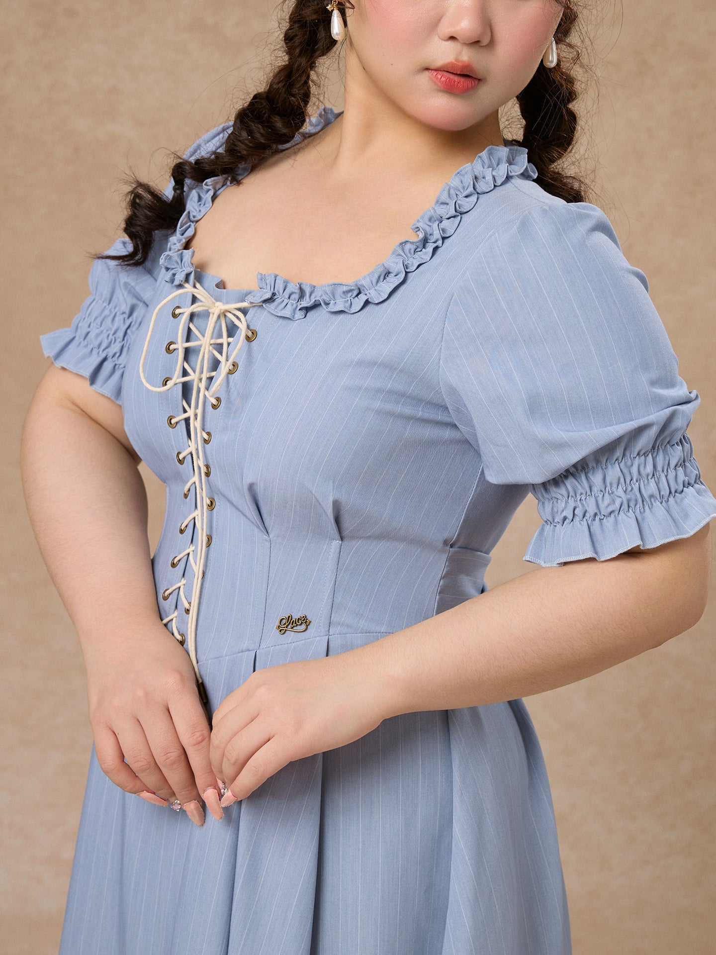 LaceMade - French Style Striped Short Sleeve Dress Plus Size dress LaceMade