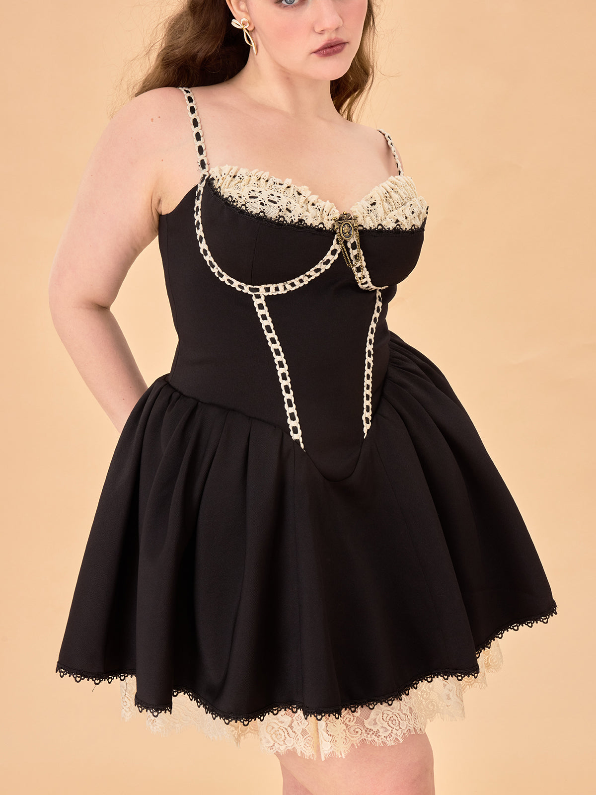 LaceMade - French Style Corset Little Black Dress Lace Trim Summer dress LaceMade