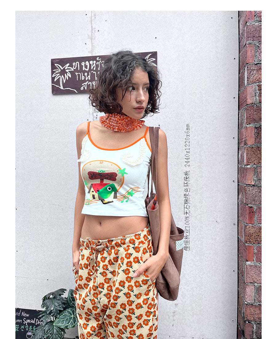 UnsocialNight - Cartoon Print Lace Cami Top camisole UnsocialNight