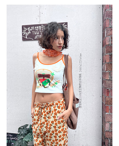UnsocialNight - Cartoon Print Lace Cami Top camisole UnsocialNight