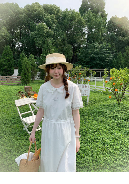 Peach Party - White Rabbit Embroidery Midi Dress