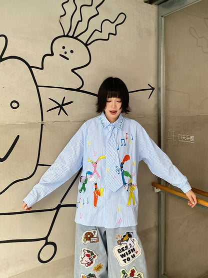 BIBULU - Kidcore Embroidered Plaid Shirt shirt BIBULU