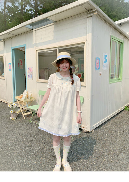 Peach Party - Pastel Yellow Peter Pan Collar Dress