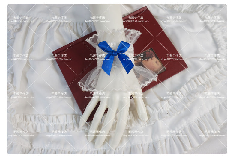 MaoJiang - Kawaii White Lace Bow Wrist Cuffs sleeves maojiang Navy Blue Bow White Elastic Wrist Cuffs (Pair)