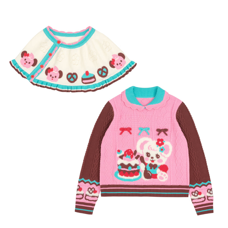 LutraJump - Kawaii Pink Bunny Cable Knit Sweater Cape sweater Lutra Jump