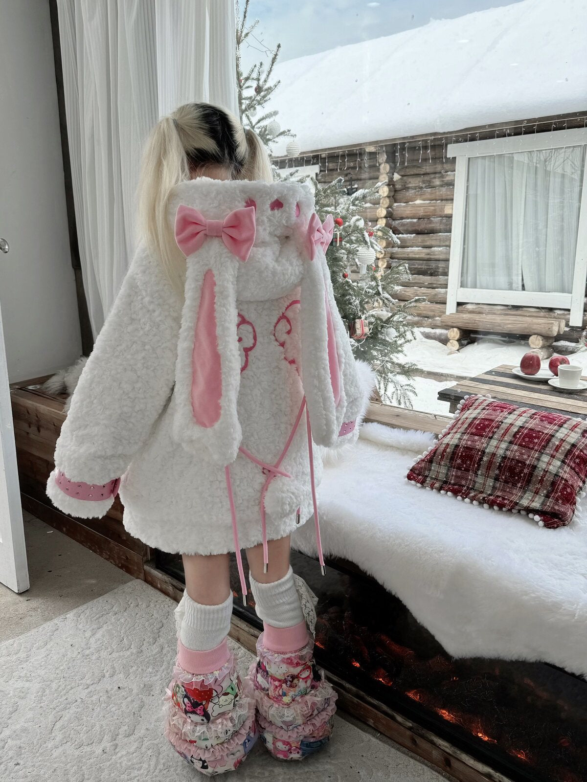 Three Poisons - Bunny Ear Plush Y2K Puffer Jacket coat Three Poisons