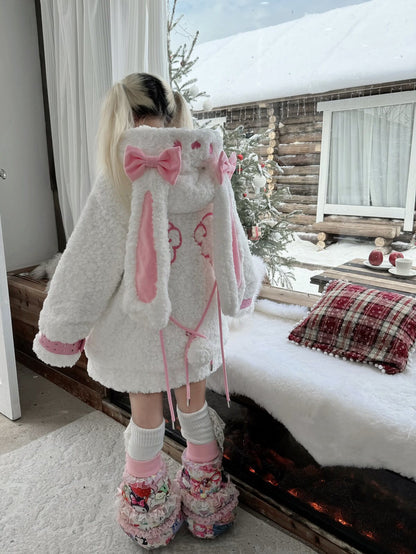 Three Poisons - Bunny Ear Plush Y2K Puffer Jacket coat Three Poisons
