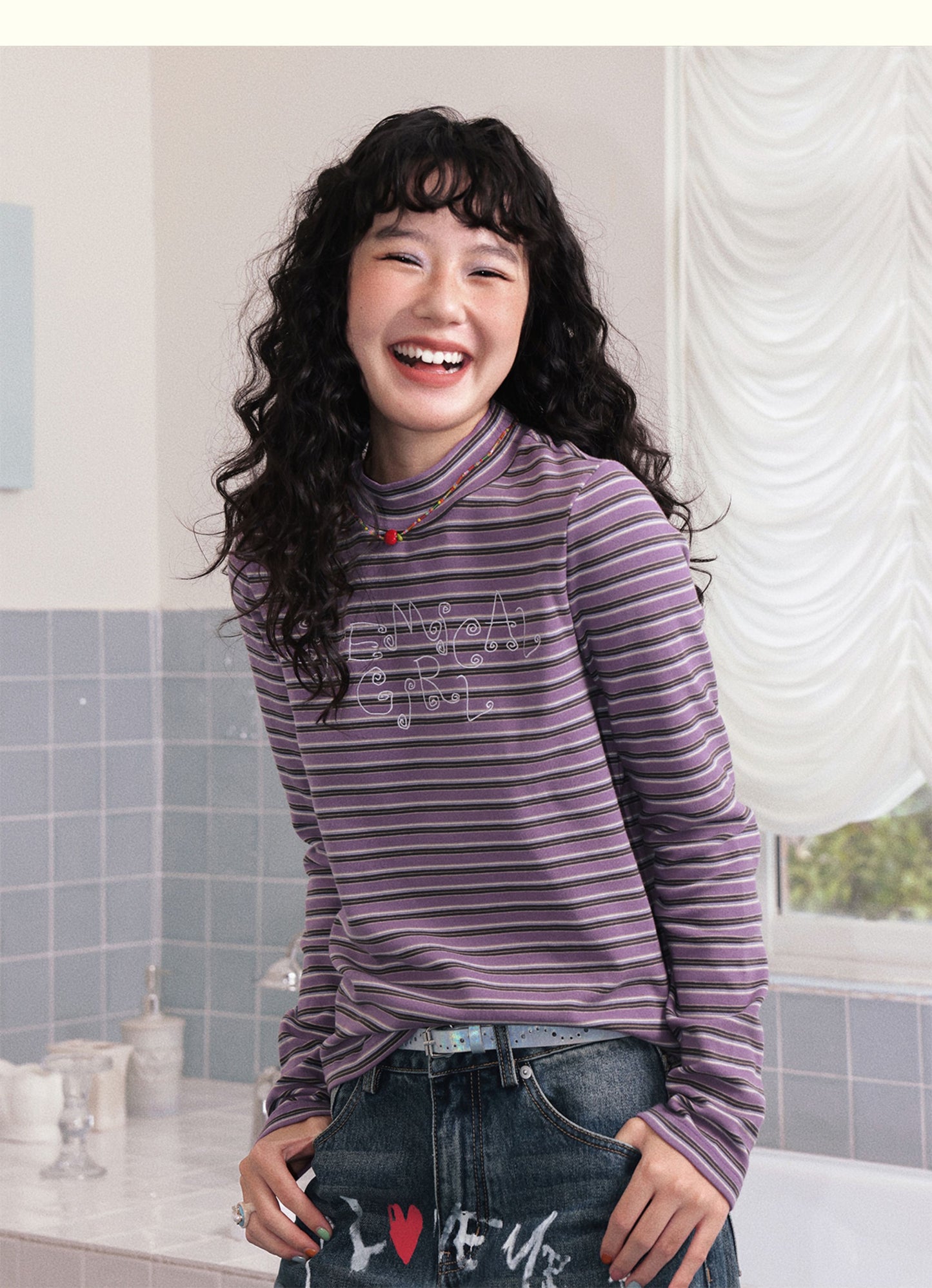 Chemical Girl - Vintage Striped Embroidered Long Sleeve T-Shirt shirt chemical girl