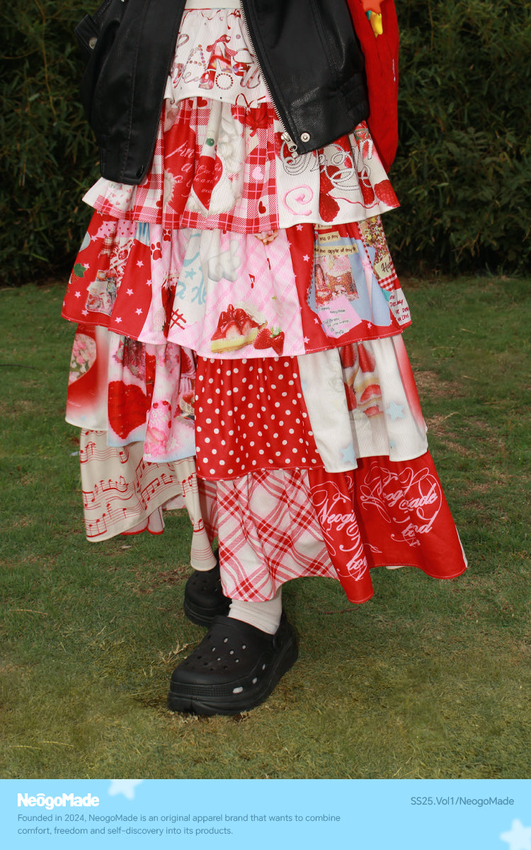 NeogoMade Bunny Cake Tiered Skirt | Harajuku Kawaii Dopamine Apple Skirt skirt NeogoMade
